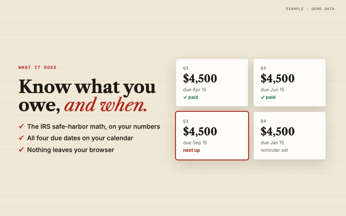 Quarterly Tax Estimator Kit: what it does
